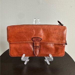 Dakota Leather Long Wallet – Brown / Burnt Orange